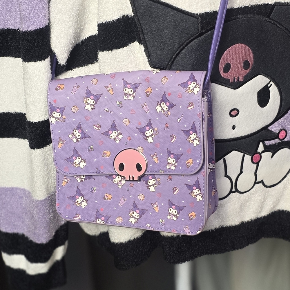 Kuromi Sanrio Crossbody Bag Purple Pink Skull Purse Bioworld Kawaii Anime‎